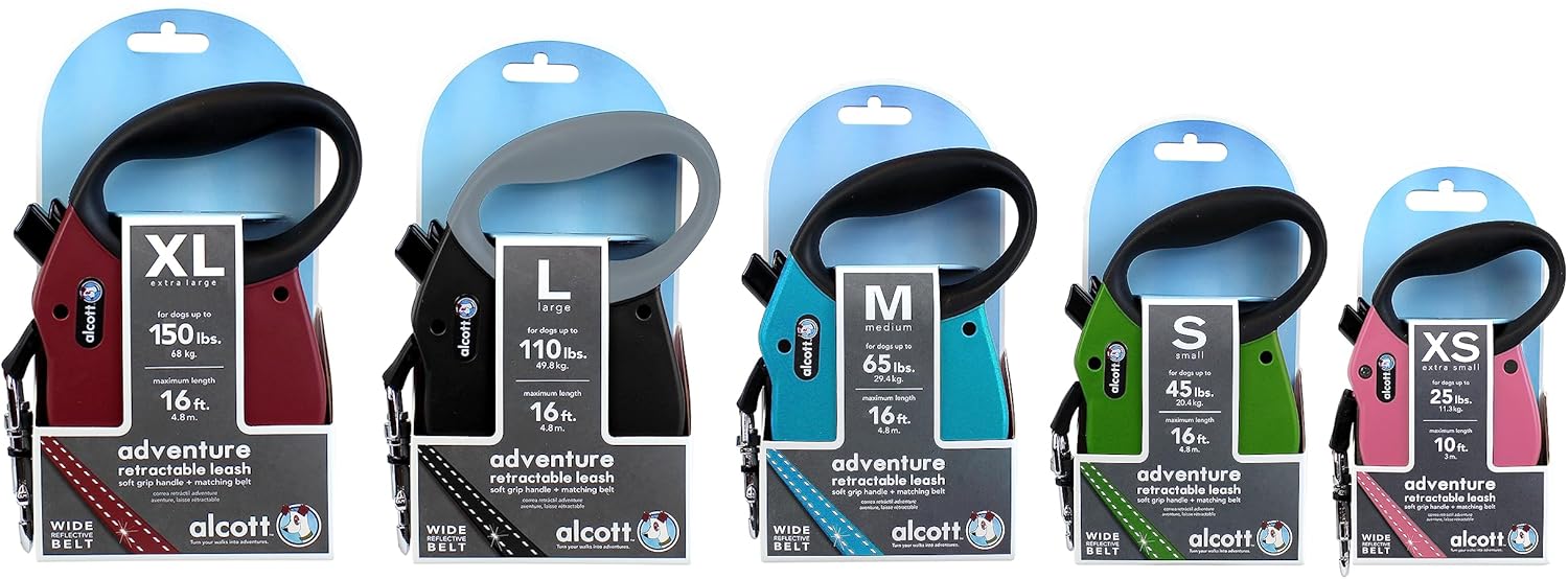 Alcott Adventure Retractable Reflective Belt Leash for Dogs, 16' Long, MD Red