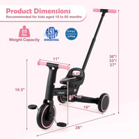 4-in-1 Foldable Toddler Tricycle with Push Handle with Adjustable Seat