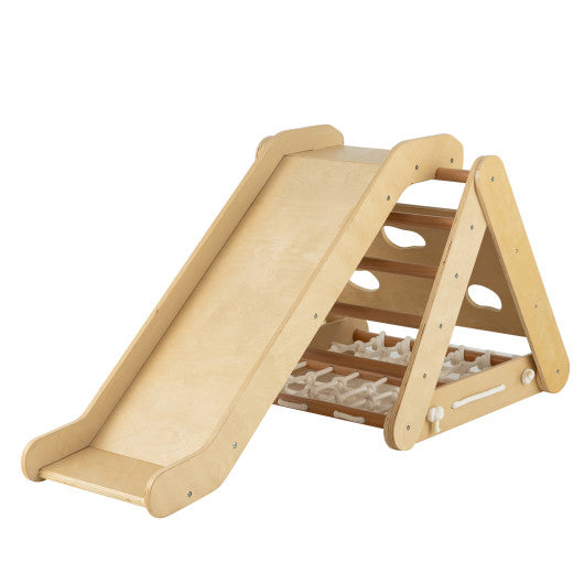 4 in 1 Triangle Climber Toy with Sliding Board and Climbing Net-Natural - BIG FRENCHIES