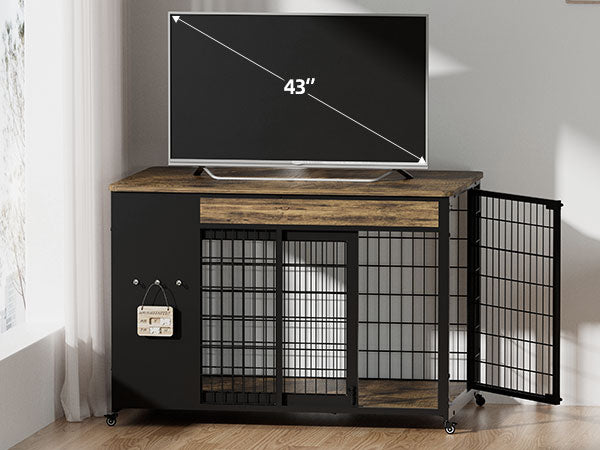42-Inch Double Wide Wooden Double-Door Dog Crate Side Table Combo - Heavy-Duty DIY Assembly, Chew-Resistant Construction