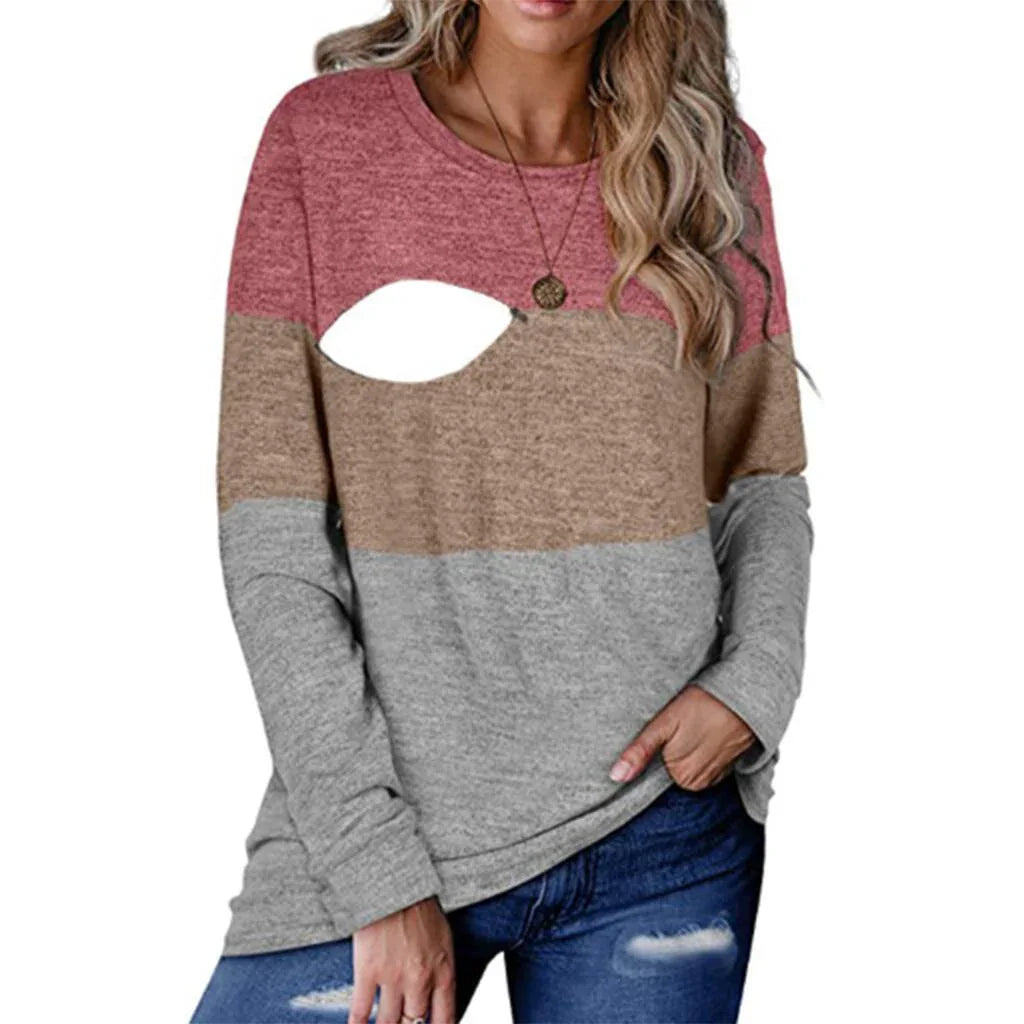Chic Colorblock Nursing Crew T-Shirt - # BAGE211510106-NURSG - BIG FRENCHIES