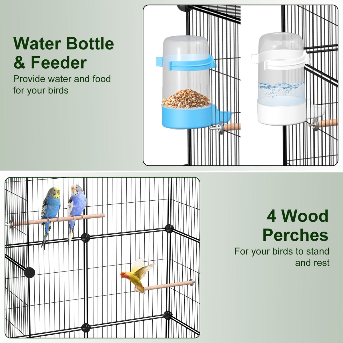 1Pc 46in Bird Cage Spacious Indoor Pet Bird House With 4 Wooden Perches 2 Slide-Out Tray 2 Water Bottle Feeder Lockable 