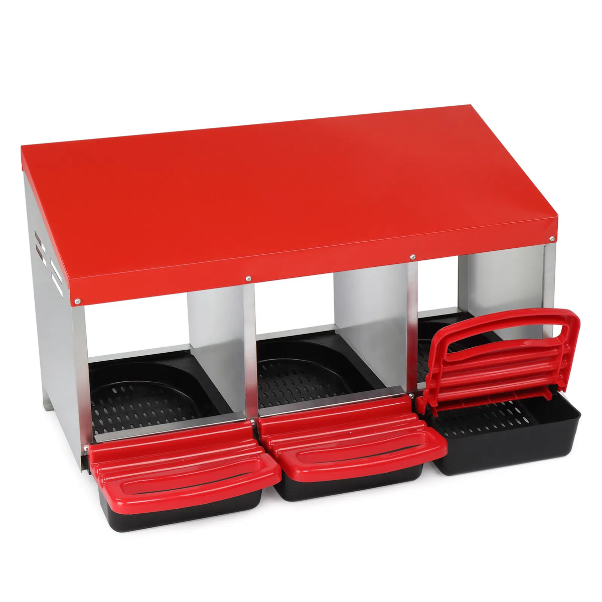 3 Compartment Roll Out Chicken Nesting Box with Plastic Basket, Egg Nest Box Chicken Laying Box Hens Chicken Coop Box, R