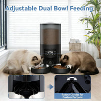 6L Automatic Cat Feeder for 2 Cats, Timed Cat Food Dispenser with 2 Stainless Bowls, 10s Voice Recorder, Dual Power Supp