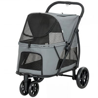 3 Wheel Pet Stroller With Easy One-Click Quick Fold, Mesh Window, Washable Cushion, For Medium Dogs, Gray