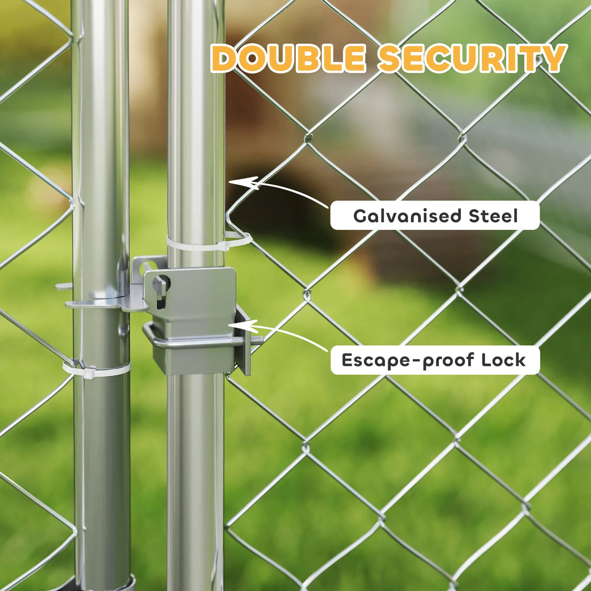 Outdoor Dog Run w/ Adjustable & Rotating Bowls, Waterproof UV-Resistant Cover, Secure Lock, 6.6' x 6.6' x 5.1'