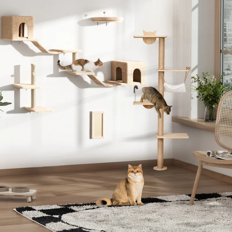 Elevate Your Cat's Playtime with the Darkiel 7-Piece Wall-Mounted Climbing Tower - BIG FRENCHIES
