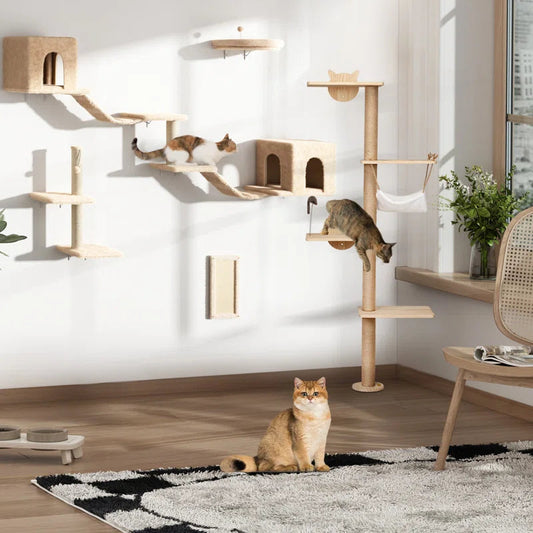 Elevate Your Cat's Playtime with the Darkiel 7-Piece Wall-Mounted Climbing Tower - BIG FRENCHIES