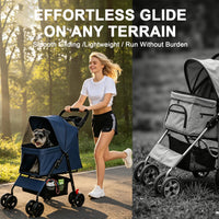 Foldable Pet Stroller for Small Dogs and Cats Under 28 lbs with Multi-Functional Tray, 2 Safety Leashes, Storage Basket 
