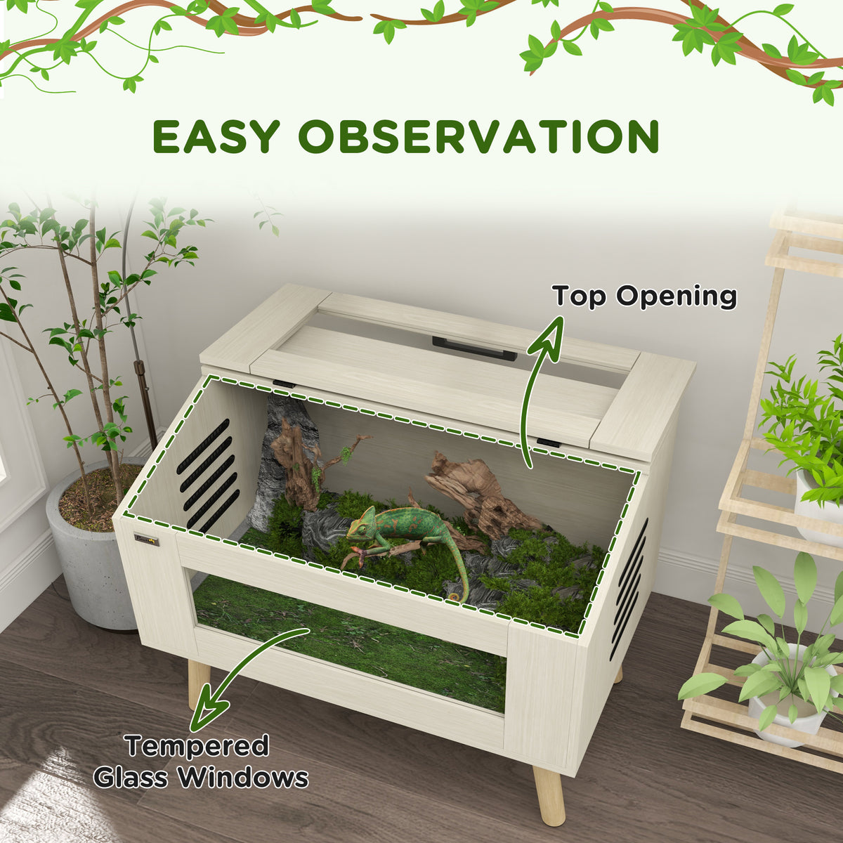 30 Gallon Reptile Tank, Top Opening Reptile Enclosure with Glass Windows for Snakes, Lizards Horned Frogs & Chameleons