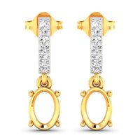 0.14 Carat Genuine White Diamond 14K Yellow Gold Semi Mount Earrings - holds 7x5mm Oval Gemstones