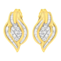 10K Yellow Gold 1/3 cttw Round-Cut Diamond Cluster and Swirl Stud Earrings (J-K Clarity, I2-I3 Color)