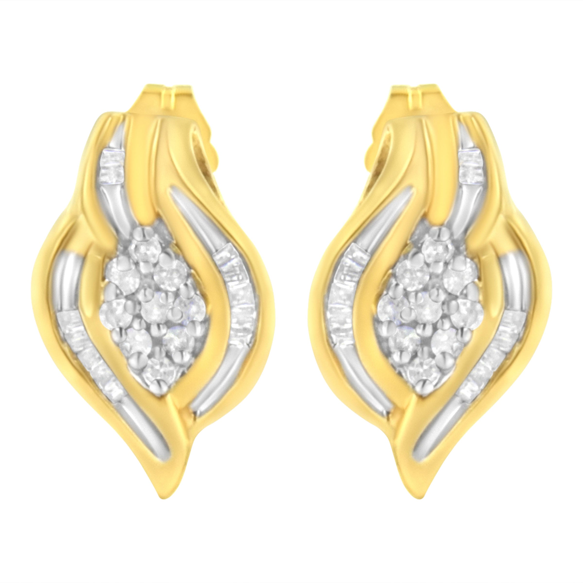 10K Yellow Gold 1/3 cttw Round-Cut Diamond Cluster and Swirl Stud Earrings (J-K Clarity, I2-I3 Color)