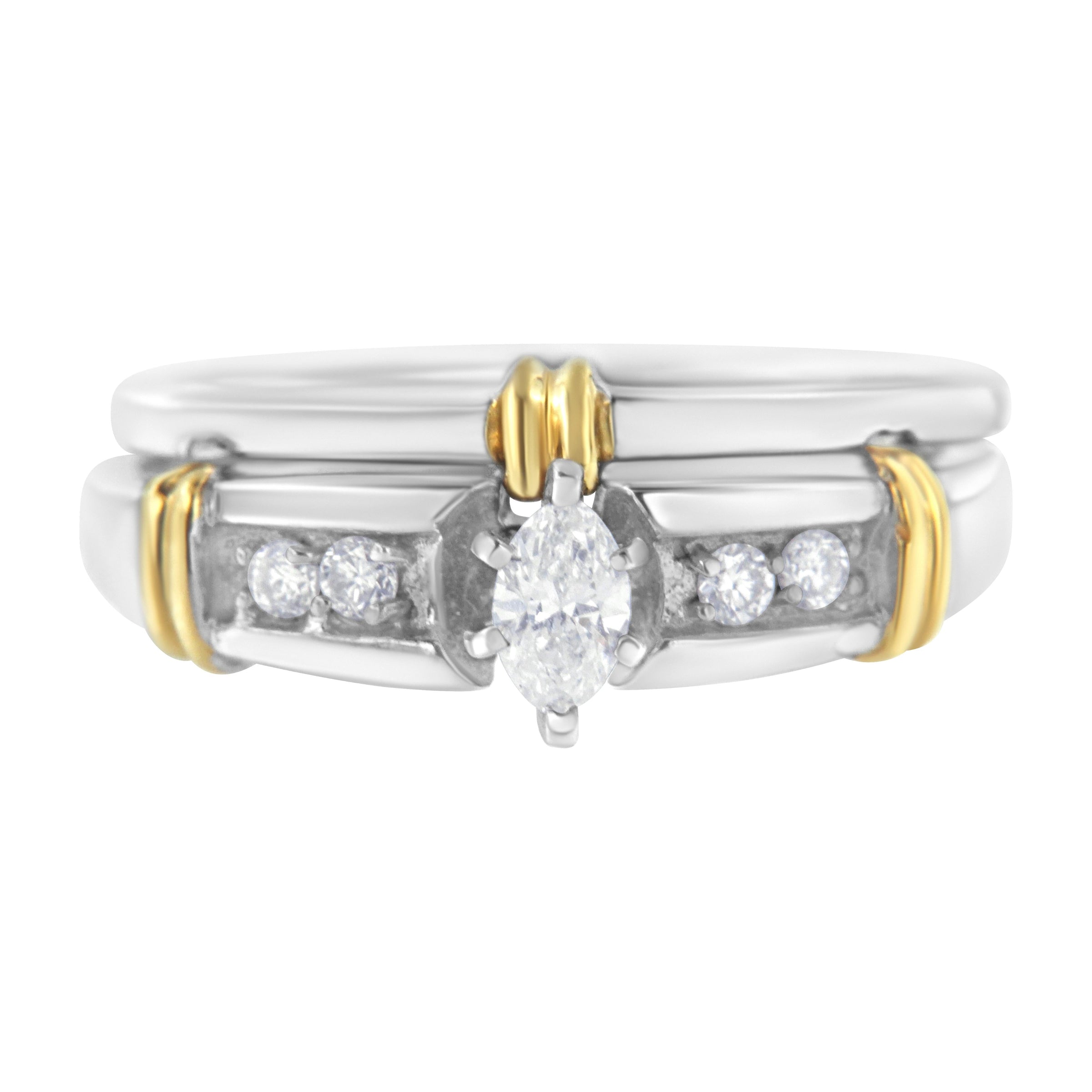 14K Yellow and White Gold 1/3 Cttw Marquise Diamond Cocktail Engagement Ring Set (H-I Color, SI1-SI2 Clarity) - Size 7