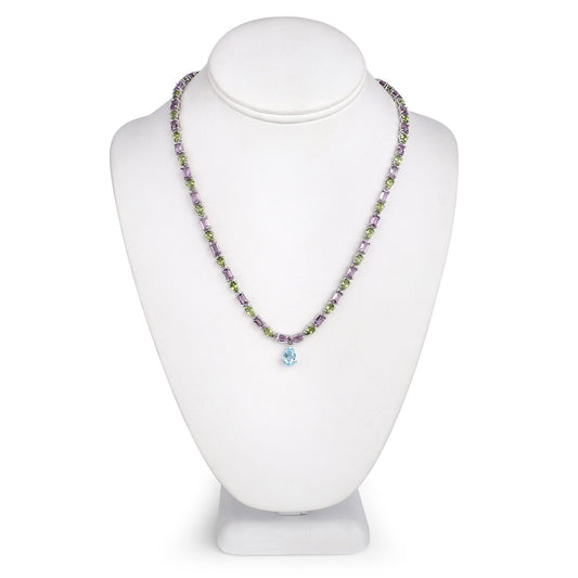 32.50 Carat Genuine Multi Stones .925 Sterling Silver Necklace