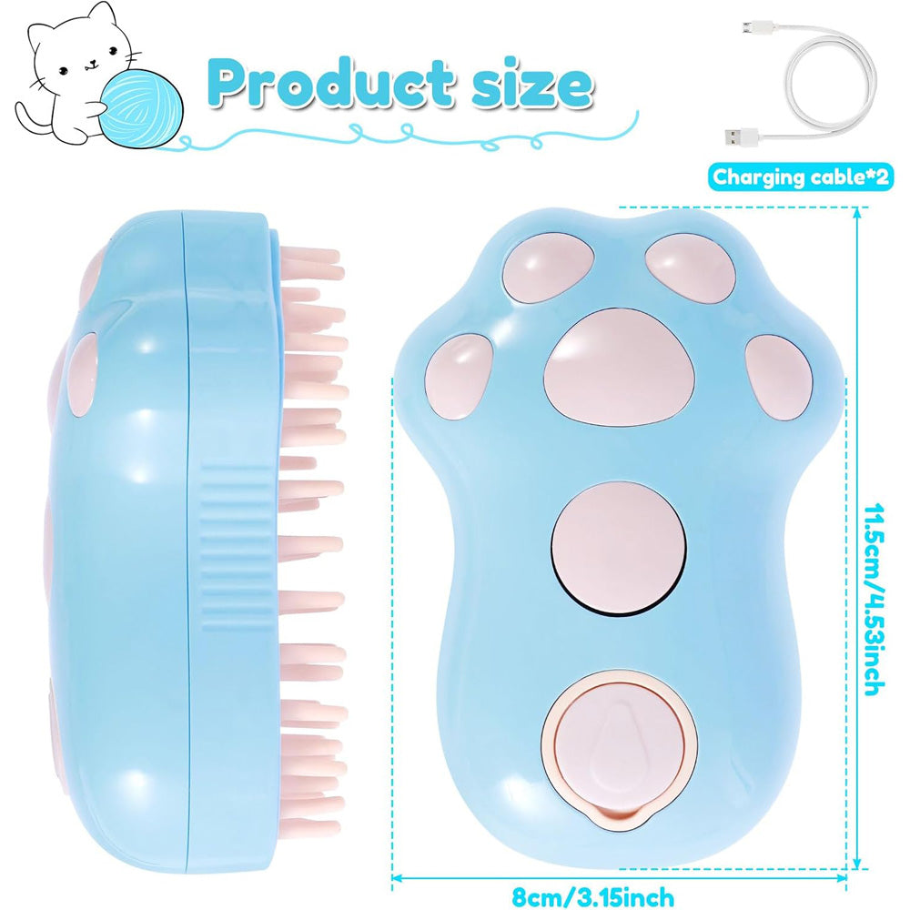 Rechargeable Steam Cat Brush, Cute Paw Shape Pet Steamer Grooming Brush With Soft Silicone Teeth For Dog Cat Massage, Sh