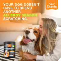 Dog Allergy Relief Chews  Itch Relief for Dogs  180 Allergy Chews for Itching Skin with Probiotics, Colostrum, Salmon Oil  Allergy, Skin and Coat, Immune, Digestion Support Supplement  Hot Spots
