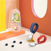 Children's Stainless Steel Round Handle Fork And Spoon Set