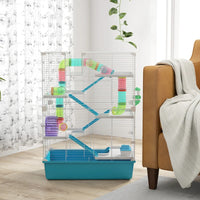 PawHut 6 Tier Hamster Cage With Tubes And Tunnels, Hut, Wheel, Food Dish, Water Bottle, Ramps, For Dwarf & Gerbil, Light