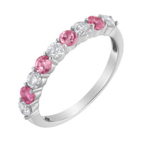 10KT White Gold 1/2 cttw Diamond and 3MM Created Blue Sapphire Gemstone Band Ring (H-I, I1-I2) - Size 7
