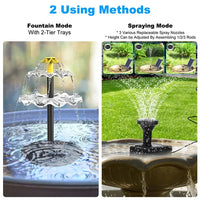 3-Tier Solar Bird Bath Fountain Solar Powered Water-Pump Waterfall Feature With Colorful Light 3 Nozzles 6W Solar Panel 