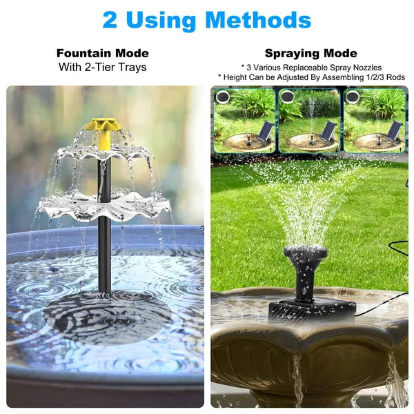 3-Tier Solar Bird Bath Fountain Solar Powered Water-Pump Waterfall Feature With Colorful Light 3 Nozzles 6W Solar Panel 