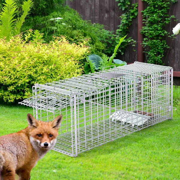 Live Animal Trap Cage 37x14x15in Folding Catch And Release Humane Cat Trap Galvanized Iron For Raccoons Foxes Coyotes St