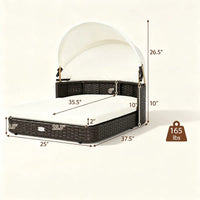 Hand-Woven PE Rattan Dog Bed with Adjustable Canopy, Elevated Outdoor Pet Daybed with Washable Plush Cushion, Anti-Slip 
