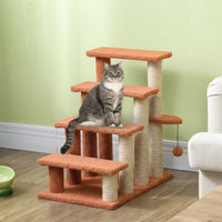 4 Levels Cat Steps with Scratching Posts for High Bed, Sofa, Brown