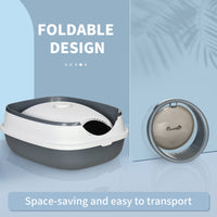 Dome Covered Cat Litter Box with Lid, White and Gray