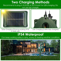 5 Modes Animal Repeller - Solar/USB Rechargeable, PIR Sensing, 3229Sq.ft Coverage, IP54 Waterproof, Repels Rodents Birds