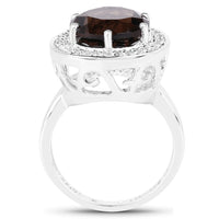 4.52 Carat Genuine Smoky Quartz and White Topaz .925 Sterling Silver Ring