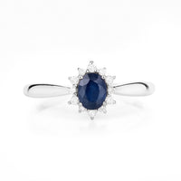 0.44 Carat Genuine Blue Sapphire and White Diamond 14K White Gold Ring