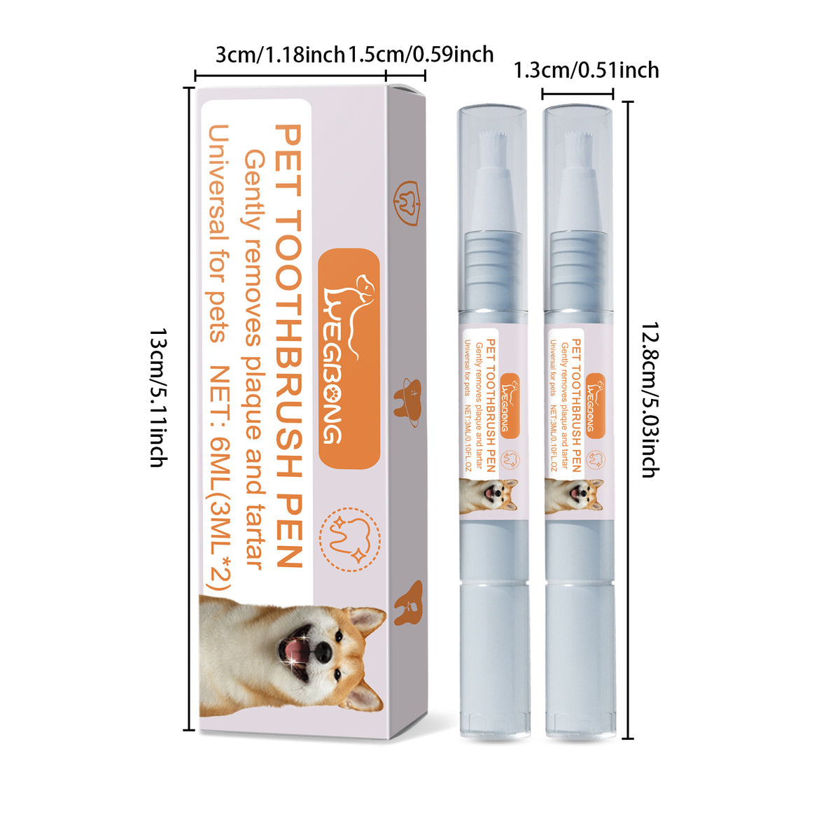 Pet Dental Toothbrush Pen 2Pack Dog Cat Plaque Tartar Remover, Freshen Breath & Soothe Gums