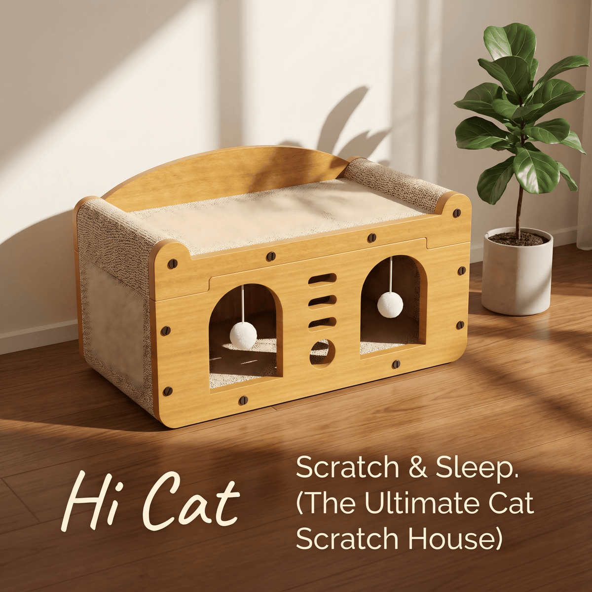 Multi-Style Double-Layer Cat Scratcher House, 2-Tier Large Cat Villa Bed With Corrugated Cardboard, Interactive Hanging 