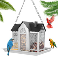 1Pc Metal Hanging Bird Feeder House Classic Barn Bird Feeder House Iron Hanging Outdoor Feeder With Visible Window And L
