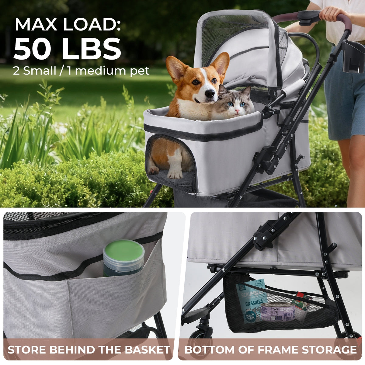 Foldable Pet Stroller For Small Dogs & Cats