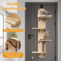 Door Hanging Cat Climber 4-level Height Adjustable With Plush Bed Teasing Ball Jute Rope Scratching Post