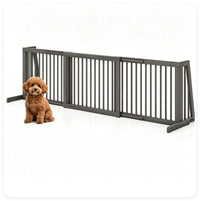 Adjustable Expandable Wooden Pet Gate 22 Inch Tall Freestanding Safety Fence, Gray Pine Wood Slide Dog Gate Easy Assembl