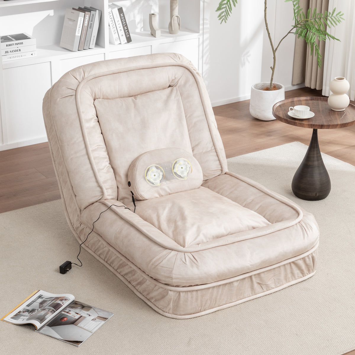 Upholstered Human Dog Bed for Adult & Pets,with 5 Adjustable Position &Massage Pillow, Bean Bag floor sofa with 2 Soft P