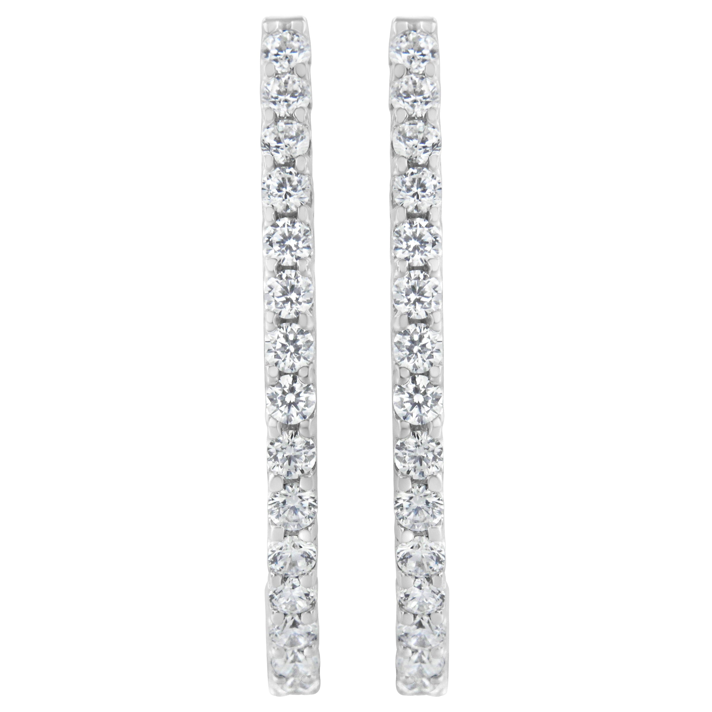14K White Gold 2.0 Cttw Round Brilliant Cut Diamond Oblong Hinged Leverback Hoop Earrings (I-J Color, I1-I2 Clarity)