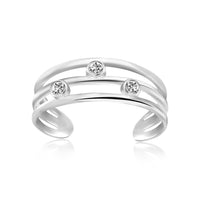 Sterling Silver Rhodium Plated Triple Line Open Motif Cubic Zirconia Toe Ring