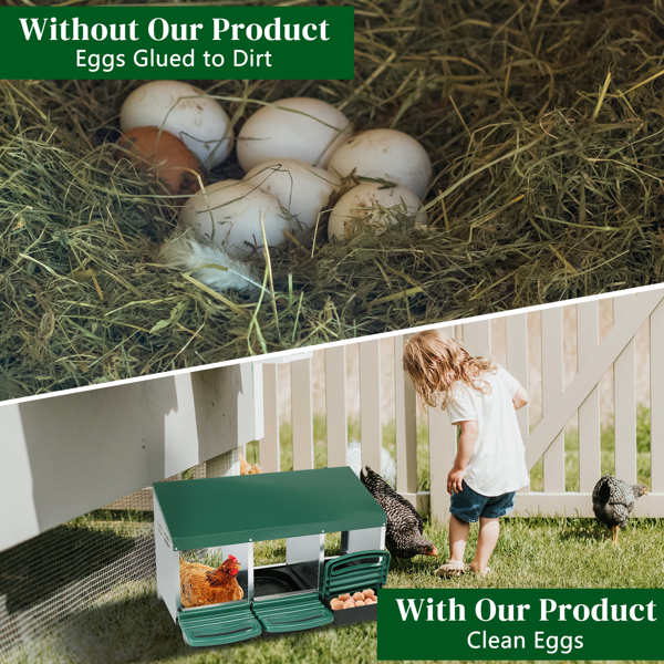 3 Compartment Roll Out Chicken Nesting Box With Plastic Basket, Egg Nest Box Chicken Laying Box Hens Chicken Coop Box, G