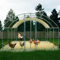 26'x9'x6'Large Metal Chicken Coop,Walk-in Poultry Cage,Chicken Run With Waterproof Cover,Outdoor Backyard Farm,Chicken R