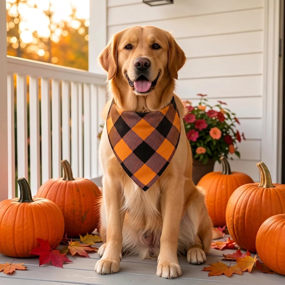 Dog Bandanas 2PCS Halloween Pumpkin Spider Web Large Dogs