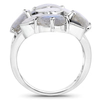10.30 Carat Genuine White Rainbow Moonstone, Labradorite And Black Onyx .925 Sterling Silver Ring
