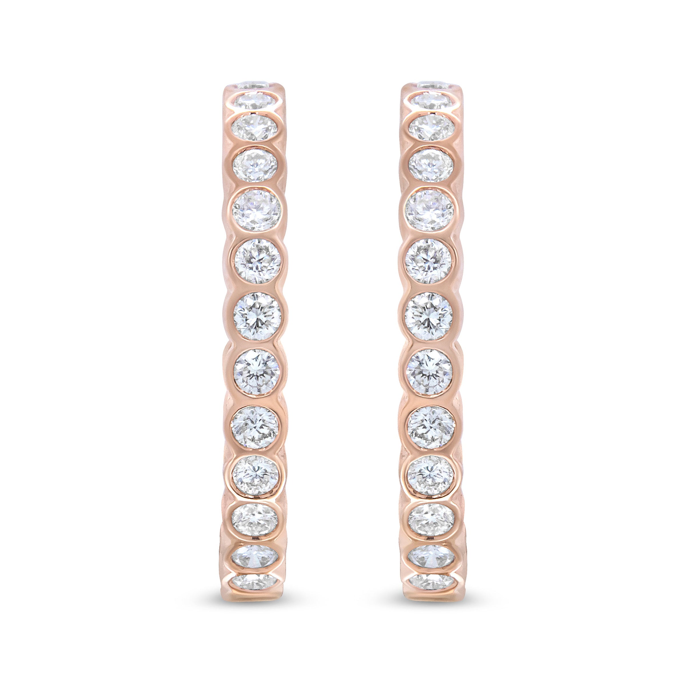 18K Rose Gold 1 Cttw Round Bezel-Set Diamond Hoop Earrings (F-G Color, VS1-VS2 Clarity)