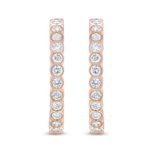 18K Rose Gold 1 Cttw Round Bezel-Set Diamond Hoop Earrings (F-G Color, VS1-VS2 Clarity)
