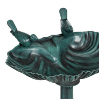 32" Antique Bird Bath Decorative Birdbath Bird Feeder Bowl with Planter Pedestal and Bird Statues, Verdigris