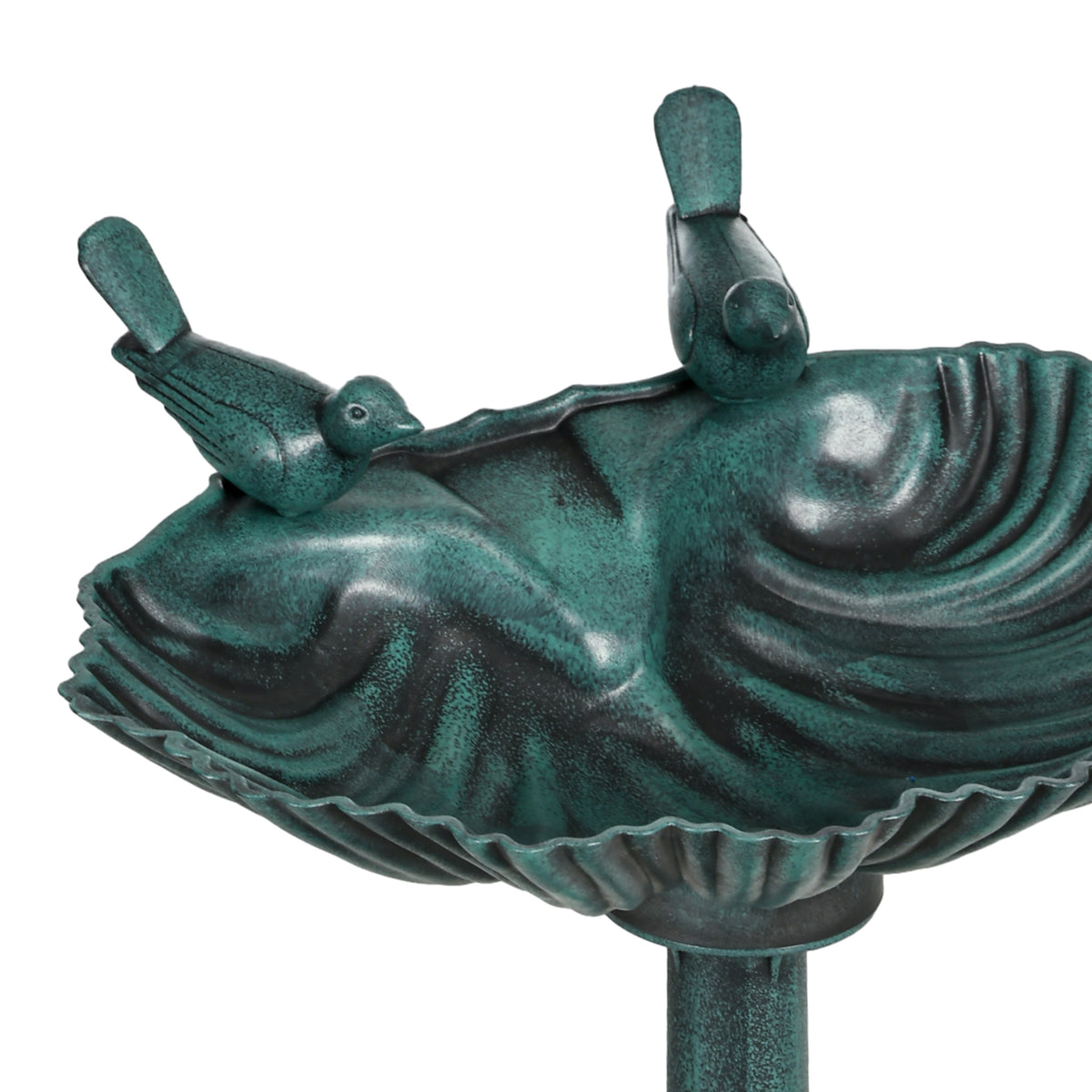 32" Antique Bird Bath Decorative Birdbath Bird Feeder Bowl with Planter Pedestal and Bird Statues, Verdigris